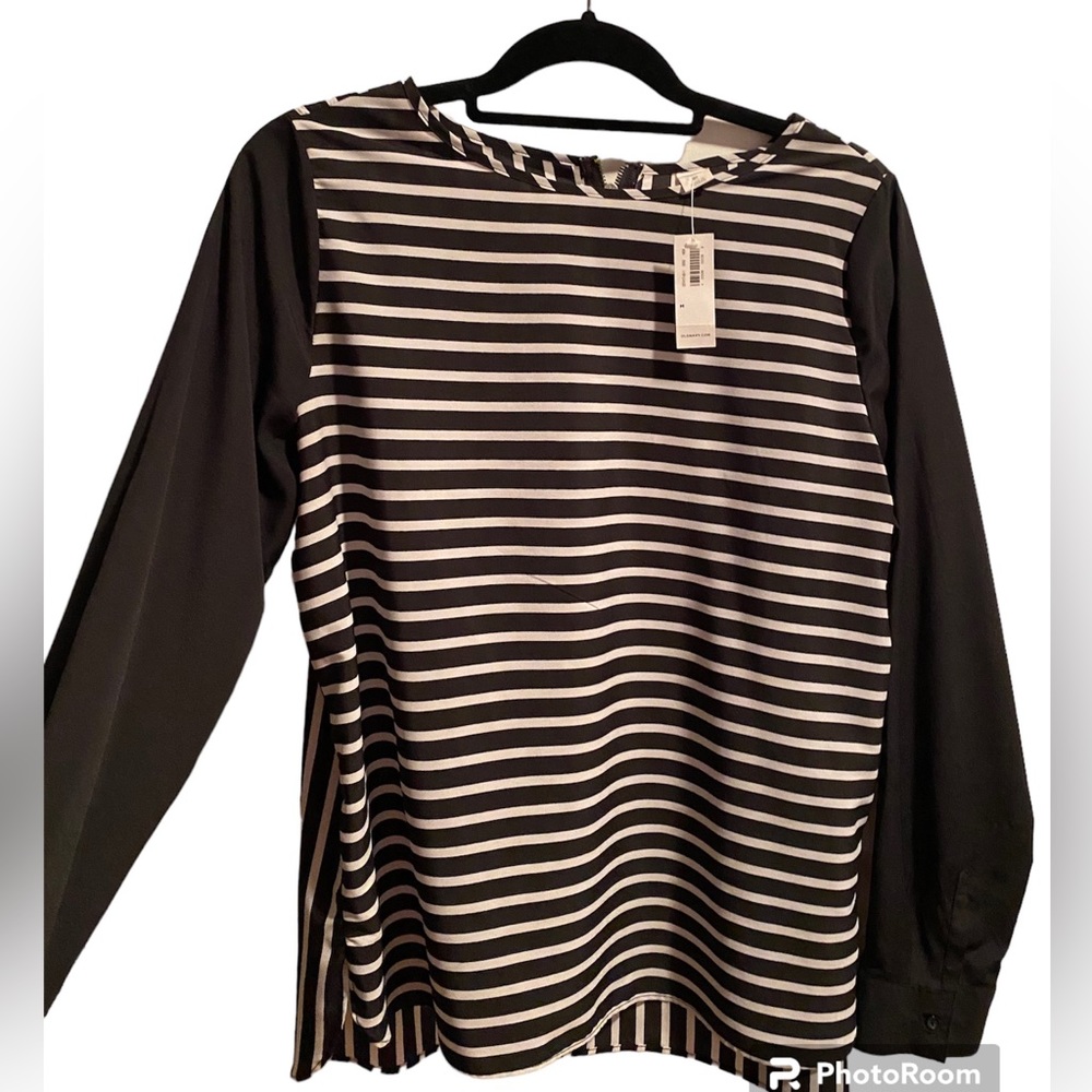 Striped Long Sleeve Blouse Black White Black Sleeves New with Tags